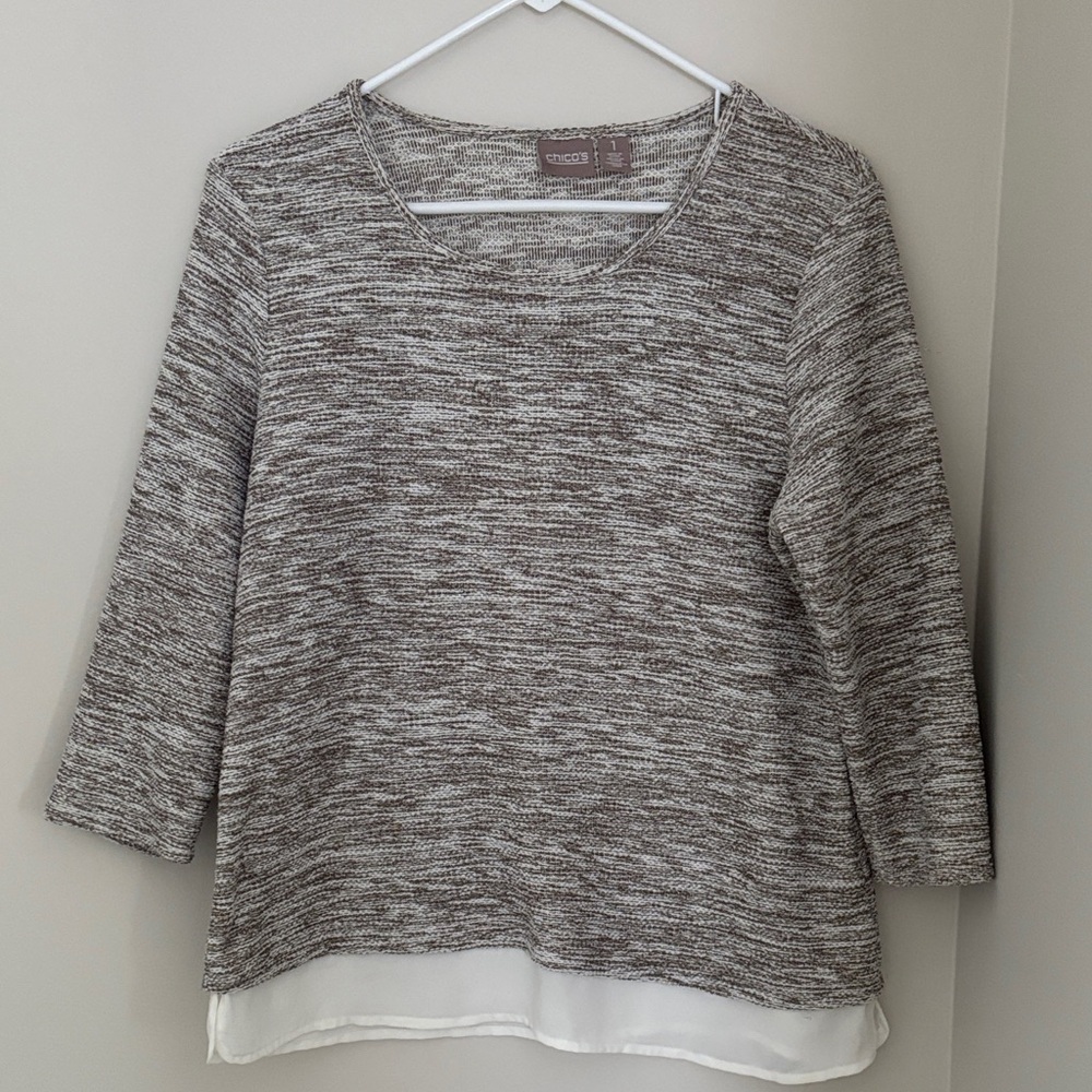 Chico's Textured Gray and White Top